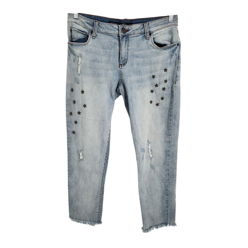 STS Blues Taylor Tomboy Distressed Denim Jean Cropped Capri Pants Womens Size 28